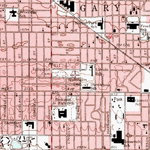 Topographic Map of Waldheim Cemetery, IN