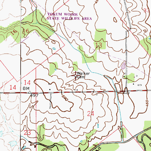 Topographic Map of Walker Cemetery, IN