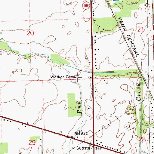 Topographic Map of Walker Cemetery, IN
