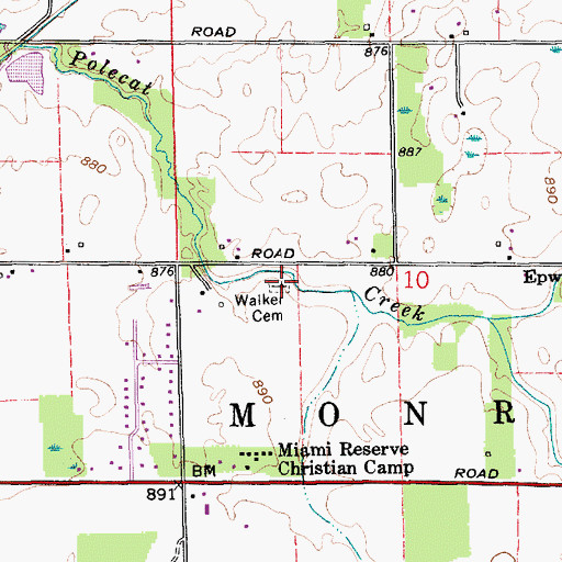 Topographic Map of Walker Cemetery, IN