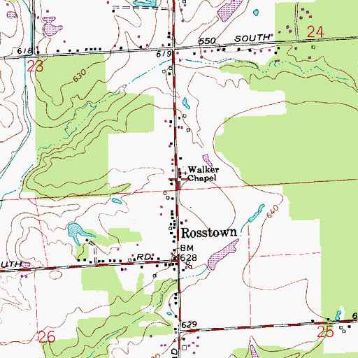 Topographic Map of Walker Chapel, IN