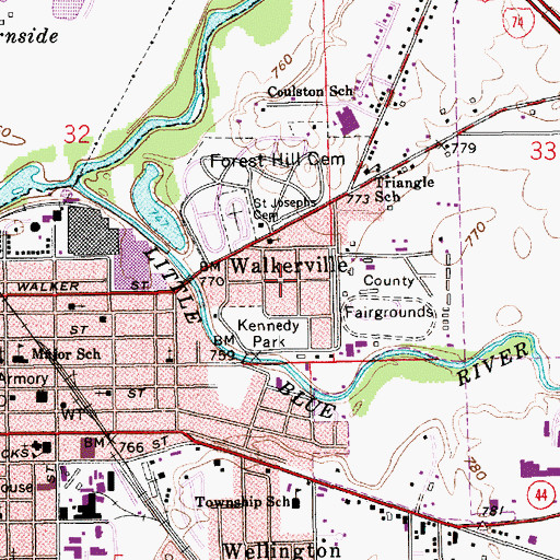 Topographic Map of Walkerville, IN