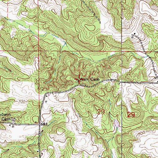 Topographic Map of Wall Cemetery, IN