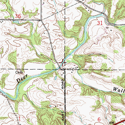 Topographic Map of Wallace Branch, IN