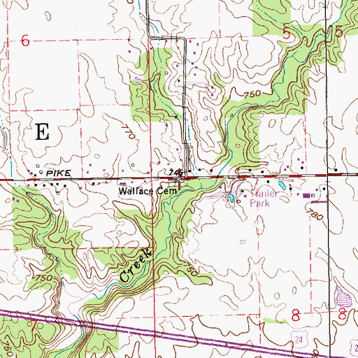Topographic Map of Wallace Cemetery, IN