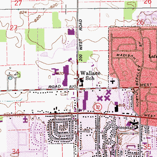 Topographic Map of Wallace Elementary School, IN
