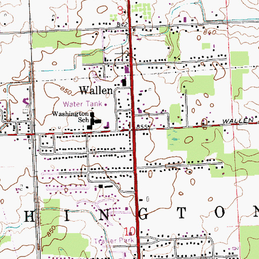 Topographic Map of Wallen, IN