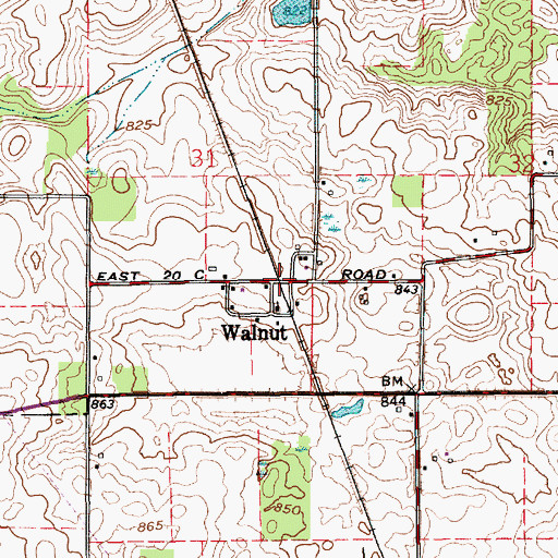 Topographic Map of Walnut, IN