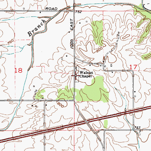 Topographic Map of Walnut Chapel, IN