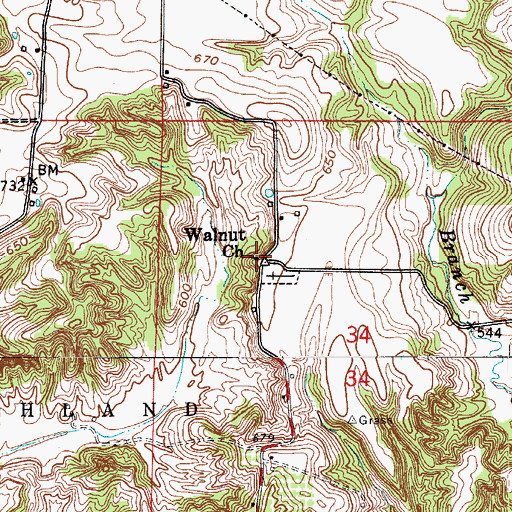 Topographic Map of Walnut Church, IN