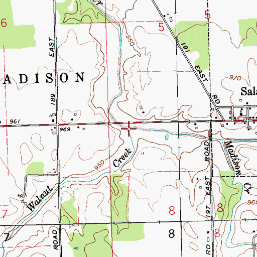 Topographic Map of Walnut Creek, IN