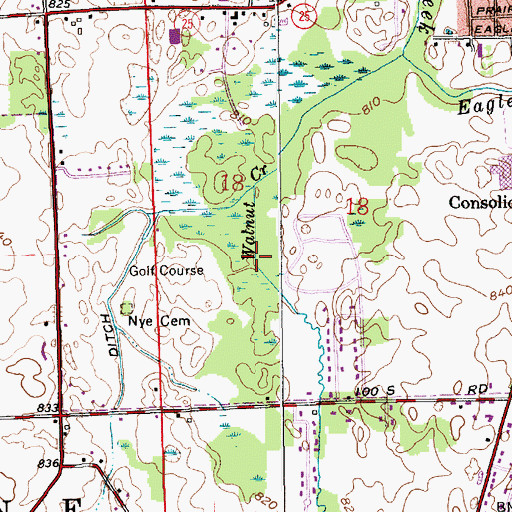 Topographic Map of Walnut Creek, IN