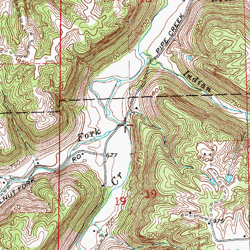 Topographic Map of Walnut Fork, IN