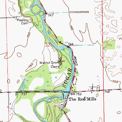 Topographic Map of Walnut Grove Camp, IN