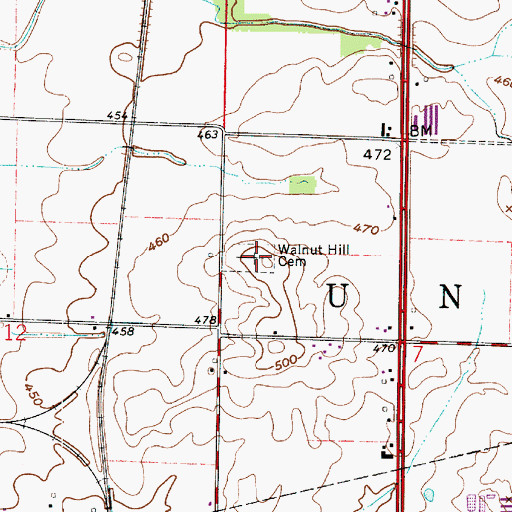 Topographic Map of Walnut Hill Cemetery, IN