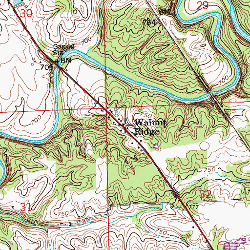 Topographic Map of Walnut Ridge, IN
