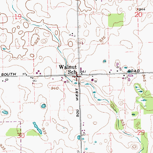 Topographic Map of Walnut School, IN