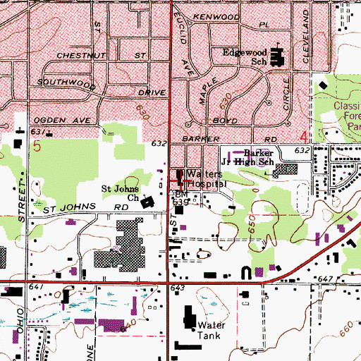 Topographic Map of Walter Hospital, IN