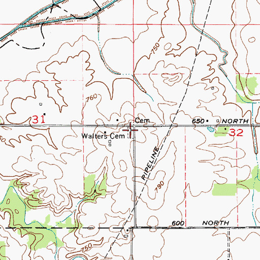 Topographic Map of Walters Cemetery, IN