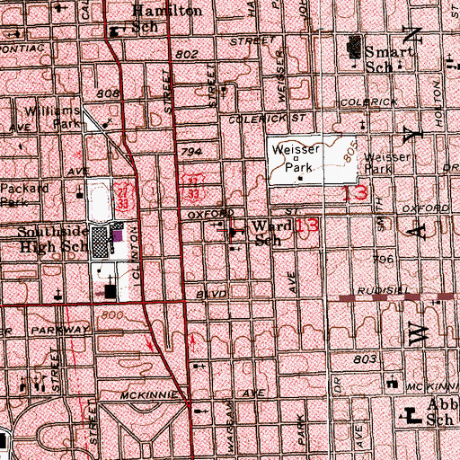 Topographic Map of Louis C Ward Elementary School, IN
