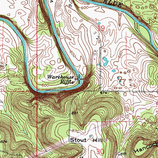 Topographic Map of Warehouse Riffle, IN
