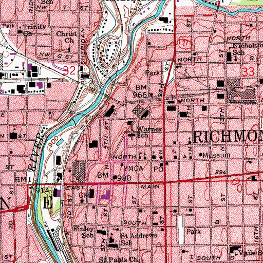 Topographic Map of Warner School, IN