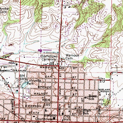 Topographic Map of Warnock Cemetery, IN