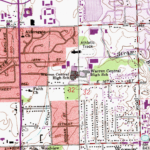 Topographic Map of Warren Central High School, IN