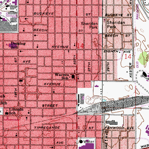 Topographic Map of Warren Elementary School, IN