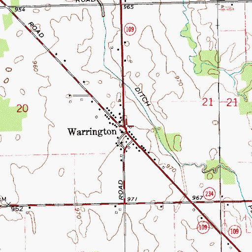 Topographic Map of Warrington, IN