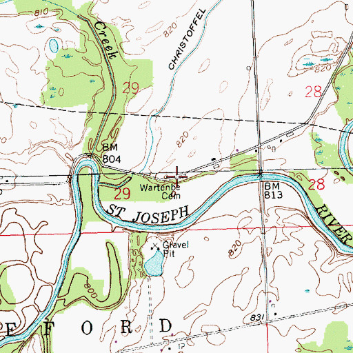 Topographic Map of Wartenbe Cemetery, IN