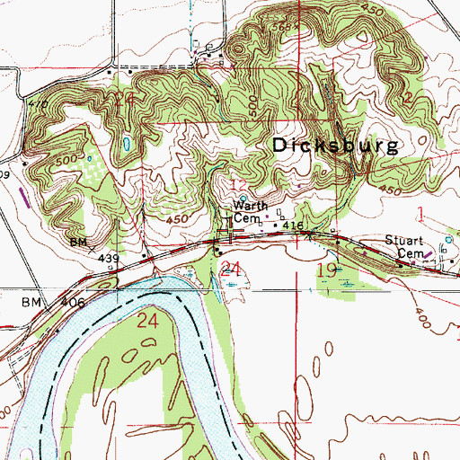 Topographic Map of Warth Cemetery, IN