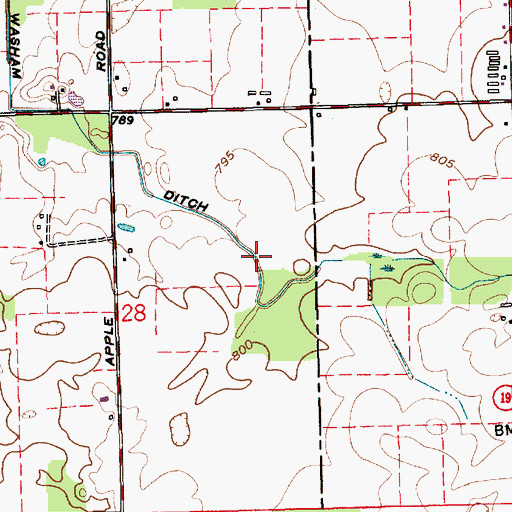 Topographic Map of Washam Ditch, IN