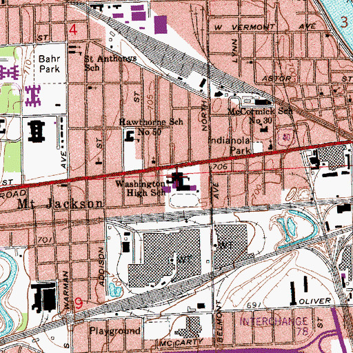 Topographic Map of George Washington High School, IN