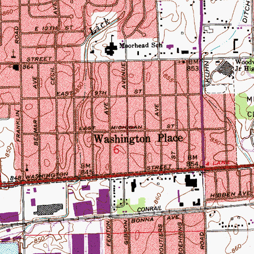 Topographic Map of Washington Place, IN