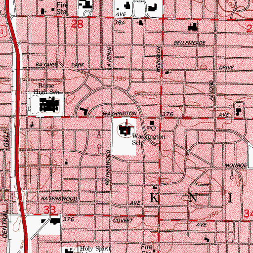 Topographic Map of Washington School, IN