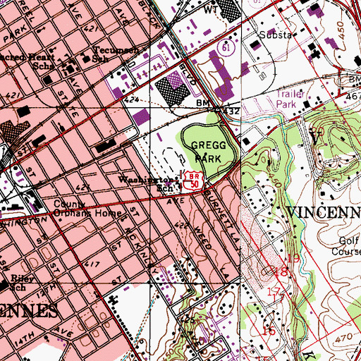 Topographic Map of Washington Elementary School, IN