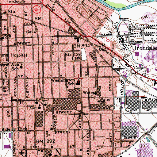 Topographic Map of Washington School, IN