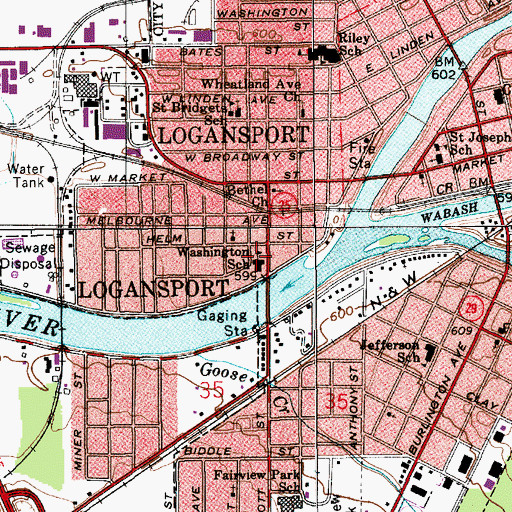 Topographic Map of Washington School, IN