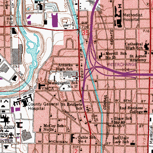 Topographic Map of Washington School Number 17 (historical), IN