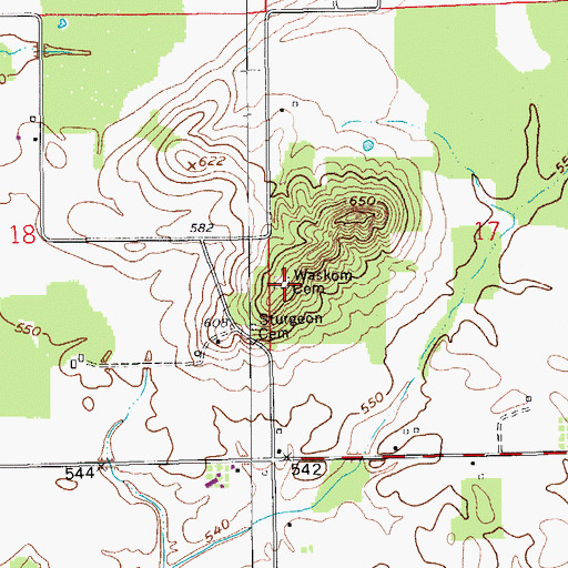 Topographic Map of Waskom Cemetery, IN