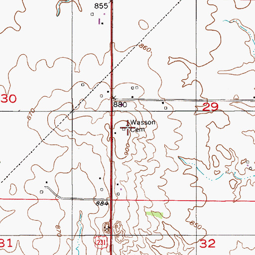 Topographic Map of Wasson Cemetery, IN