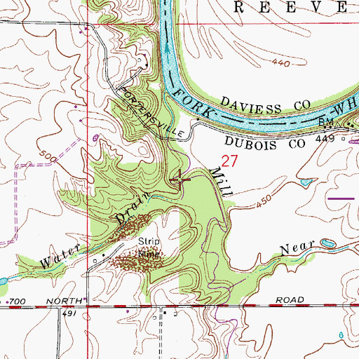 Topographic Map of Water Drain, IN