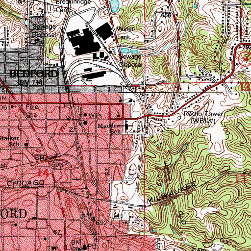 Topographic Map of Water Madden School, IN