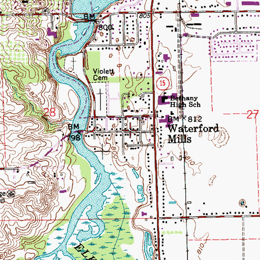 Topographic Map of Waterford Mills, IN