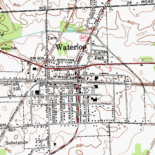 Topographic Map of Waterloo, IN