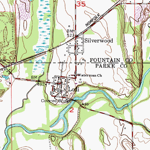 Topographic Map of Waterman Church, IN