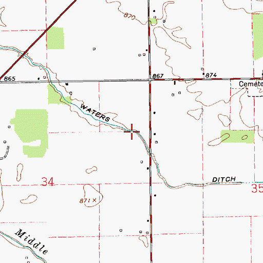 Topographic Map of Waters Ditch, IN