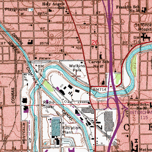 Topographic Map of Watkins Park, IN