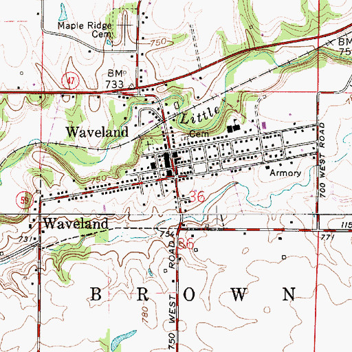 Topographic Map of Waveland, IN